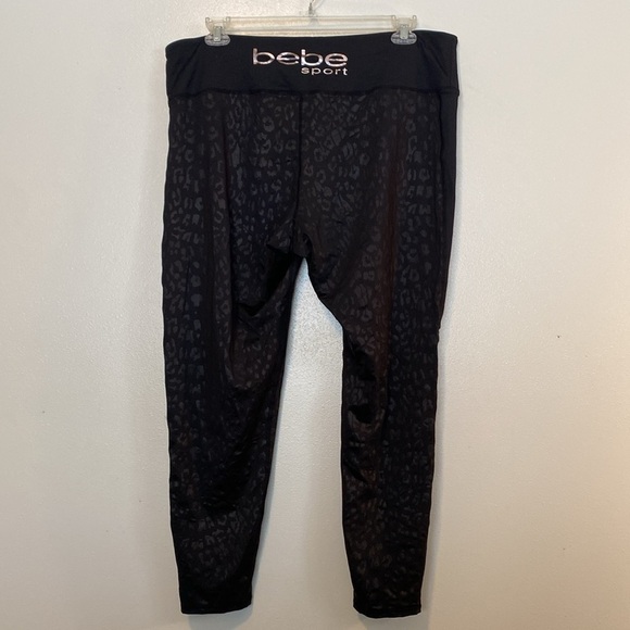 Bebe Sport cheetah black  BURNOUT VELVET LEGGING criss cross side leg 3X - Picture 5 of 11